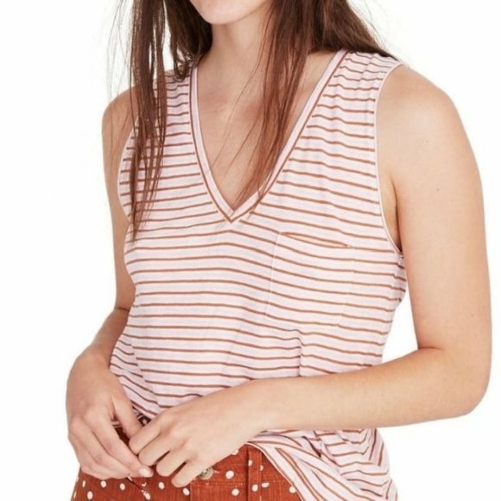 Madewell Whisper‎ Cotton V-Neck Tank Pink and Brown Size small